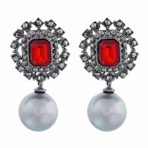 Grey colour Round Pearl Earring shape Pearl Earring