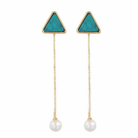 Gold colour Triangle with Pearl shape Pearl Earring