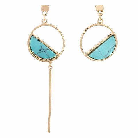 Turquoise colour Round shape Stone Studded Earring
