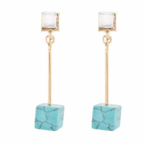 White colour Cube shape Stone Studded Earring