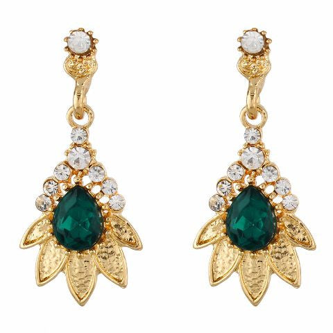 Green and Gold colour Floral shape Stone Studded Earring