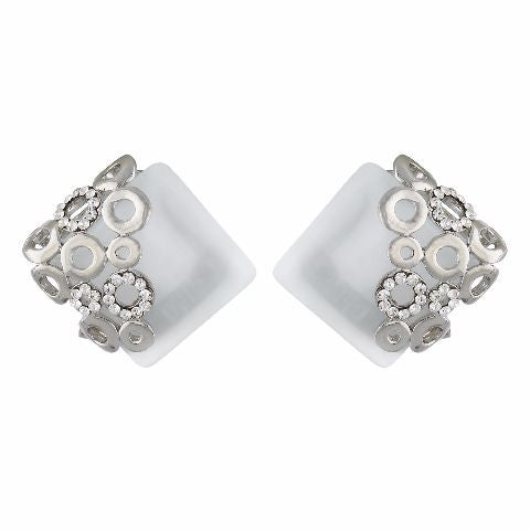 Silver colour Rhombus shape Stone Studded Earring
