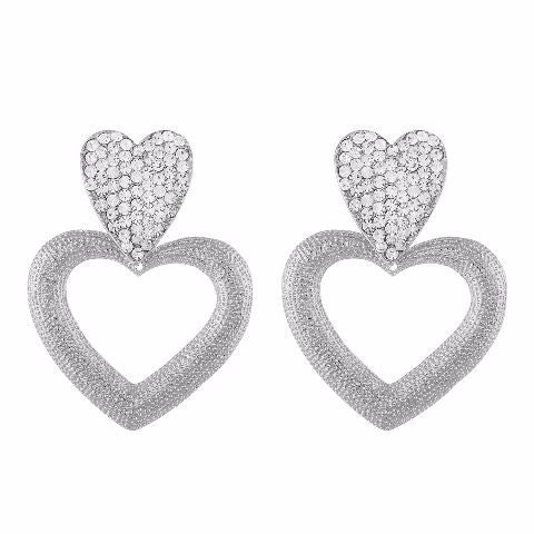 Silver colour Heart shape Stone Studded Earring