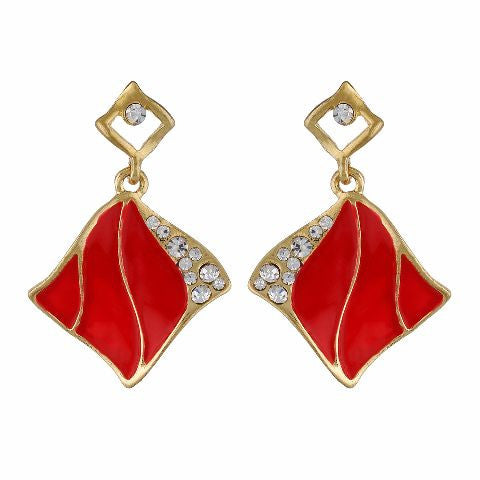 Red and Gold  colour Rhombus shape Enamel Earring