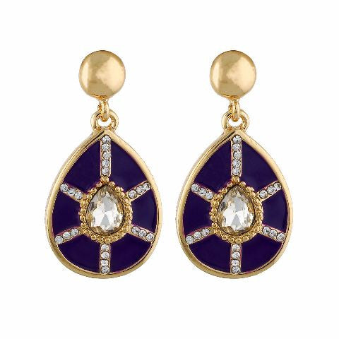 Purple and Gold colour Drop shape Enamel Earring