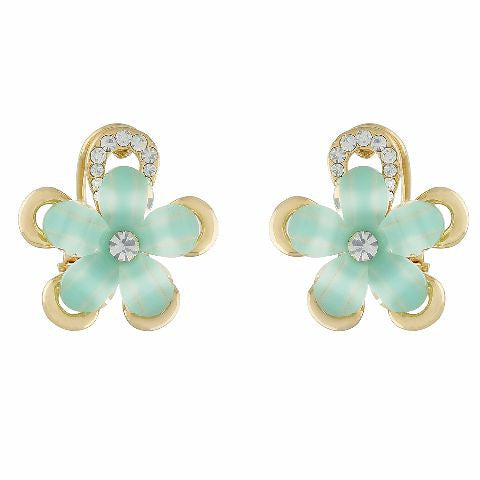 Green and Gold colour Floral shape Stone Studded Earring