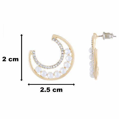 Gold colour Half moon shape Pearl Earring
