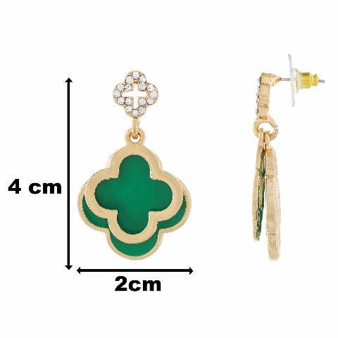 Green colour Floral shape Enamel Earring