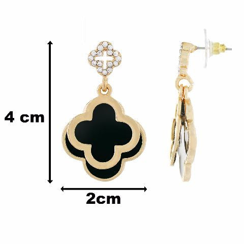 Black colour Floral shape Enamel Earring