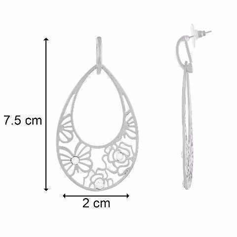 Silver colour Drop shape Stone Studded Earring