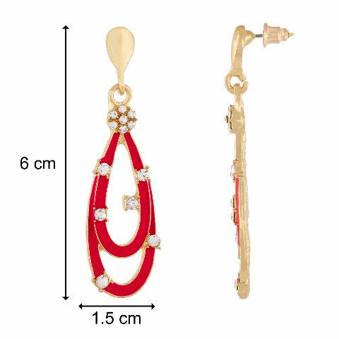 Red colour drop shape Stone Studded Earring