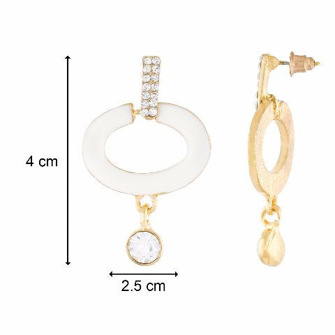 White colour oval shape Stone Studded Earring