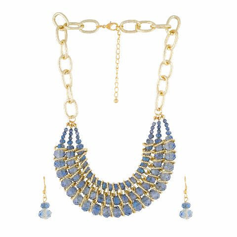 Gold and Blue colour Western design Necklace Set