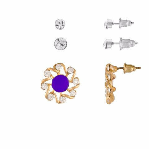 Purple colour Round shape Stone Studded Earring