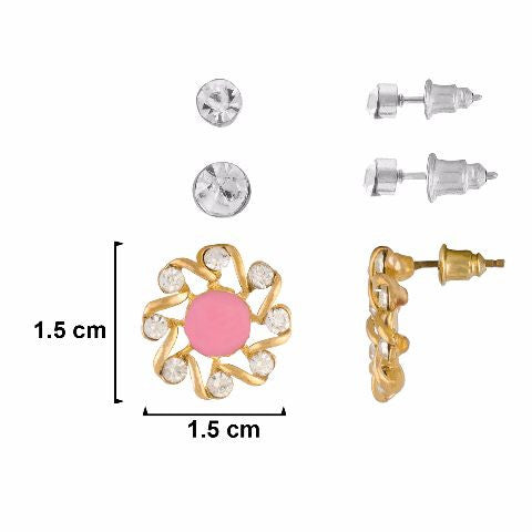 Pink colour Round shape Stone Studded Earring