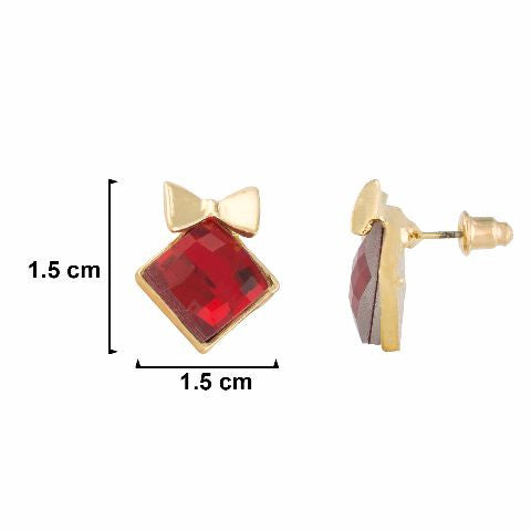 Red colour diamond shape Stone Studded Earring