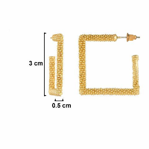 Gold colour Rhombus shape smart carving Earring