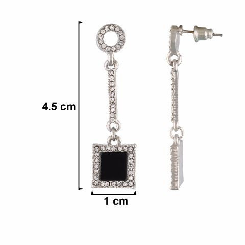 Silver colour rhombus  shape Stone Studded Earring