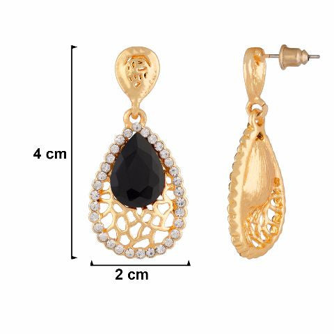 Black colour Drop shaped shape Stone Studded Earring