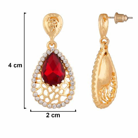 Red colour Drop shaped shape Stone Studded Earring