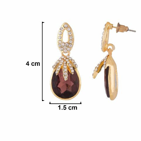 Maroon colour Drop shaped shape Stone Studded Earring