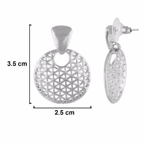 Silver colour round shape smart carving Earring