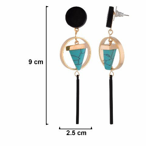 Turquoise Blue colour Geometrical shape smart carving Earring