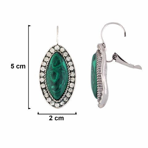 Silver colour Oval shape Stone Studded Earring