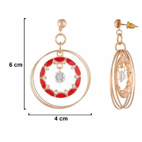 Red colour Round shape Enamel Earring