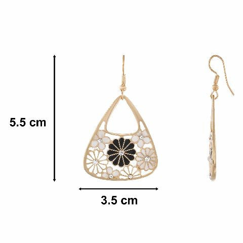 Gold colour Traingular and floral shape Enamel Earring