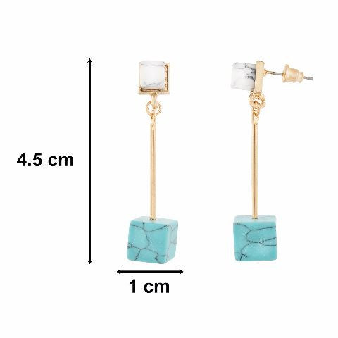 White colour Cube shape Stone Studded Earring