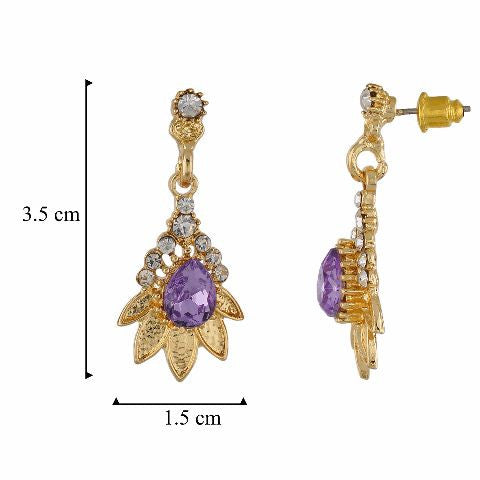 Purple and Gold colour Floral shape Stone Studded Earring