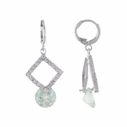 Silver colour Rhombus shape Stone Studded Earring