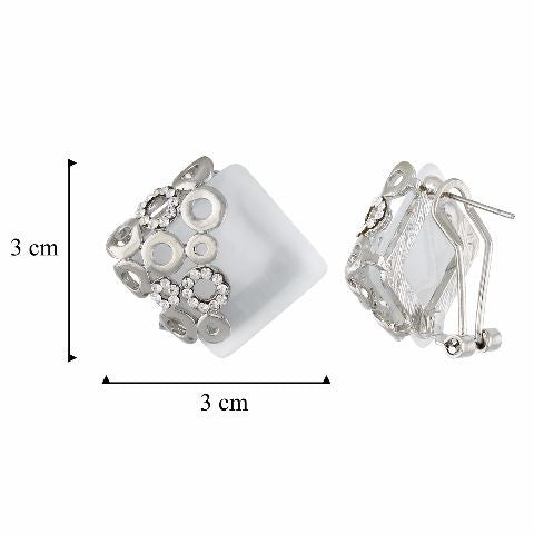 Silver colour Rhombus shape Stone Studded Earring