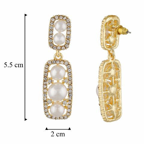 Gold / Pearl colour Rectangular shape Pearl Earring