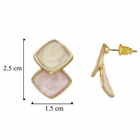 Pink, cream and gold colour Rhombus shape Enamel Earring