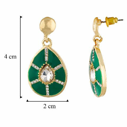 Green and Gold colour Drop shape Enamel Earring