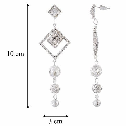 Silver colour Rhombus shape Stone Studded Earring