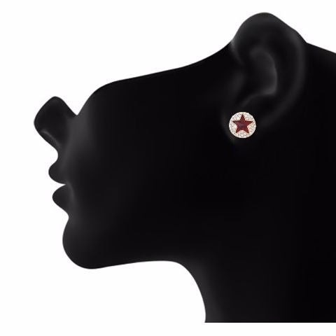 Red colour Round shape Studded Earring