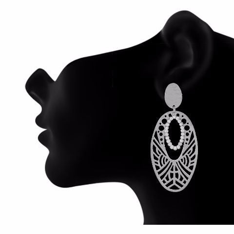 Silver colour oval shape Studded Earring