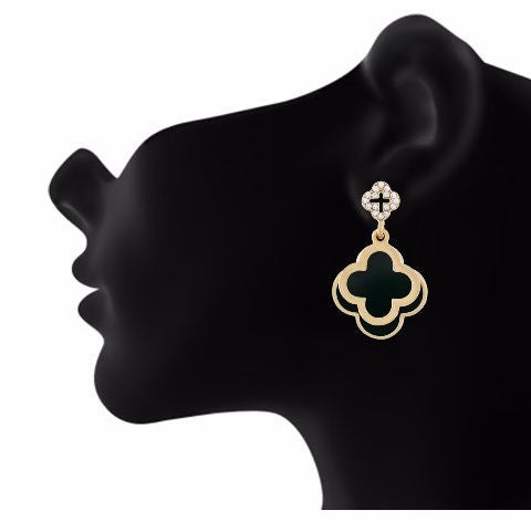 Black colour Floral shape Enamel Earring