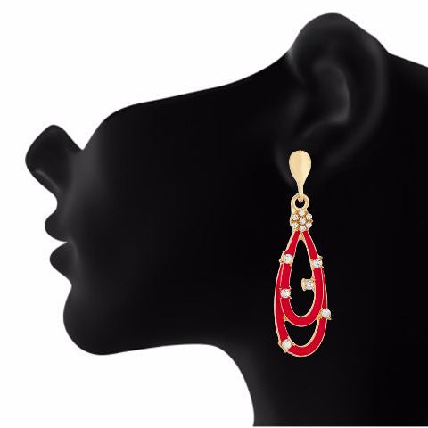 Red colour drop shape Stone Studded Earring