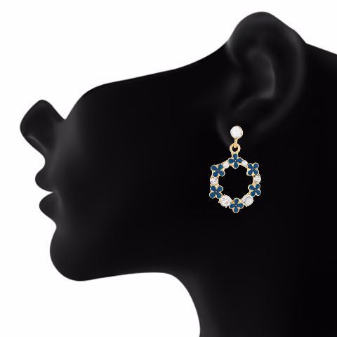 Blue colour Round shape Stone Studded Earring