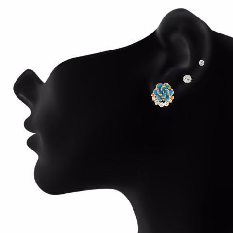 Blue colour Rose shape Stone Studded Earring