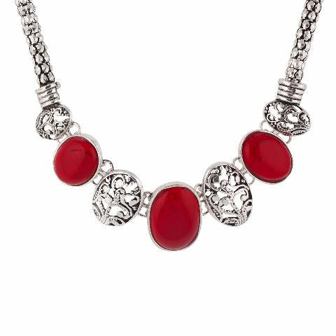 Sivler and Red colour Indo Western design Necklace Set