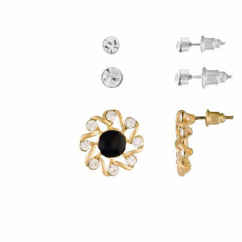 Black colour Round shape Stone Studded Earring