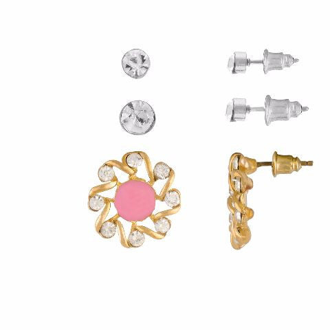Pink colour Round shape Stone Studded Earring