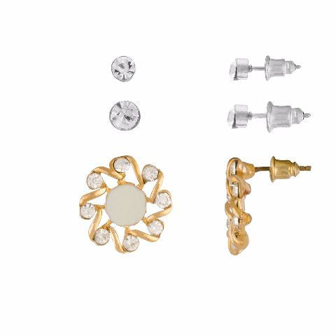 White colour Round shape Stone Studded Earring
