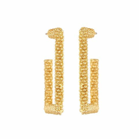 Gold colour Rhombus shape smart carving Earring