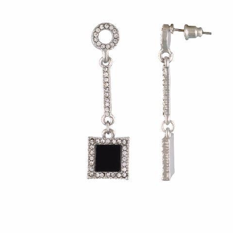 Silver colour rhombus  shape Stone Studded Earring